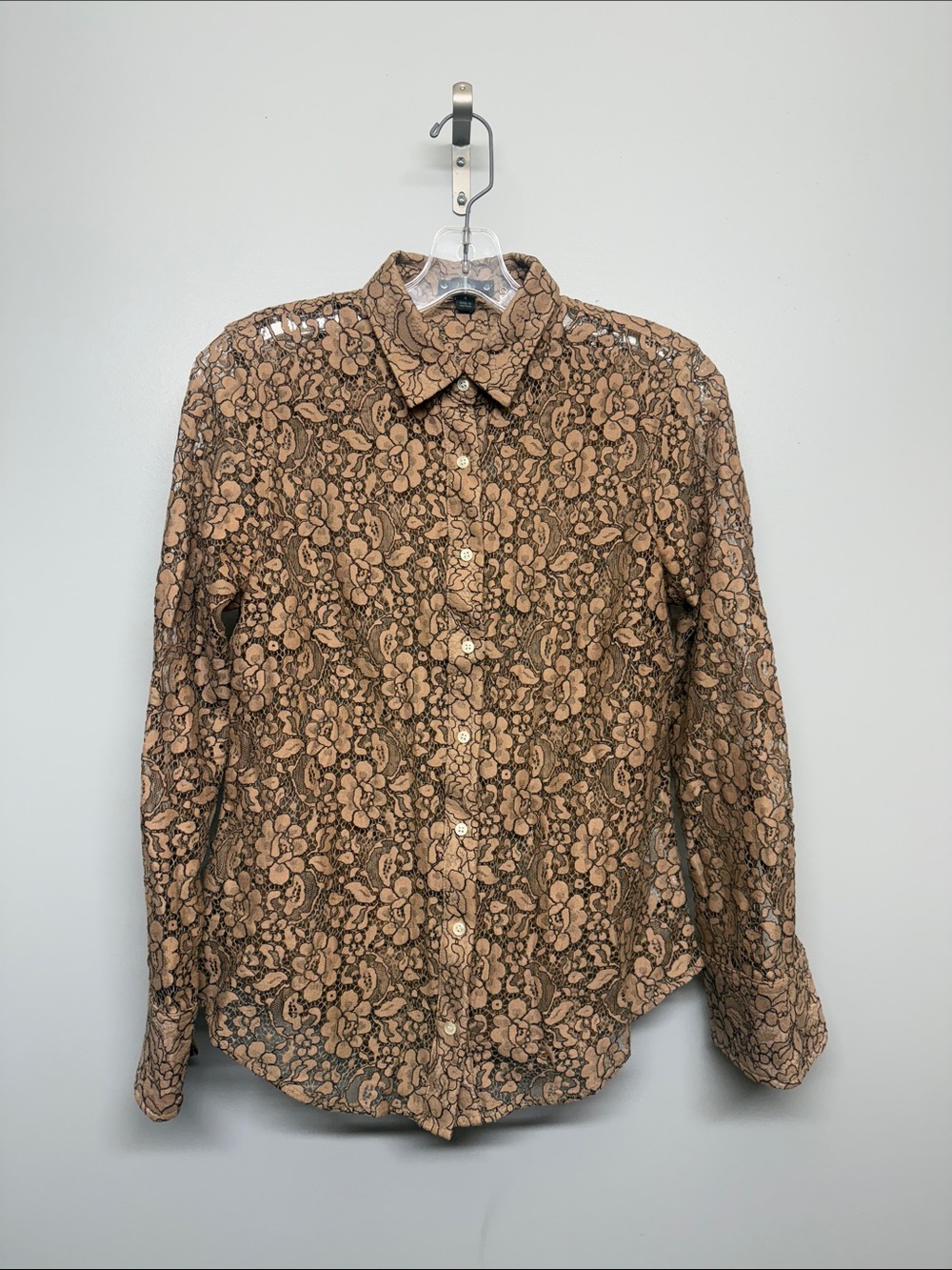 J. Crew Lace Sheer Button Down Floral Blouse